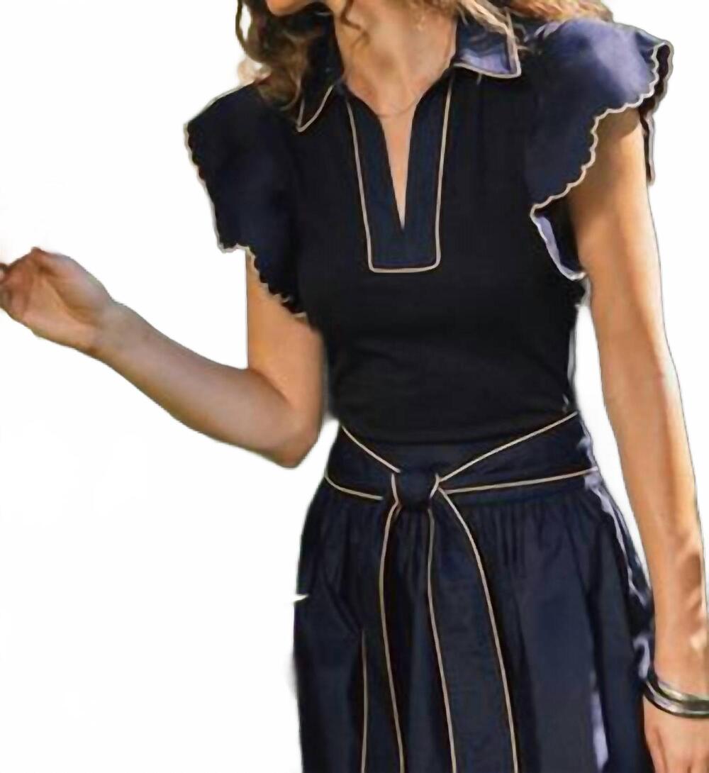 NEW CURRENT AIR women's embroidered short sleeve shirt in navy